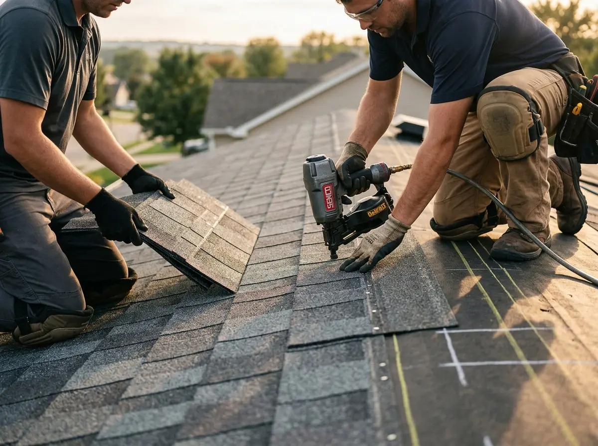 Professional roofer working on a residential roof in Laguna Niguel
